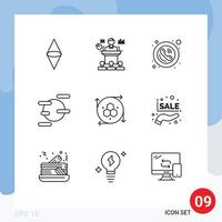 Pack of 9 creative Outlines of computer graphics space seminar science signs Editable Vector Design Elements