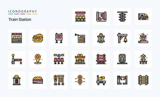 paquete de iconos de estilo lleno de línea de 25 estaciones de tren vector