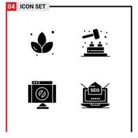 Set of 4 Vector Solid Glyphs on Grid for lotus stop whack a mole cross laptop Editable Vector Design Elements