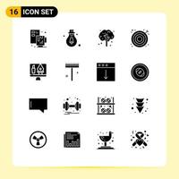 Set of 16 Commercial Solid Glyphs pack for editing web apple tree target search Editable Vector Design Elements