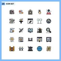 conjunto de 25 iconos de interfaz de usuario modernos signos de símbolos para elementos de diseño de vector editables de cabaña de mano de edificio móvil de pestaña