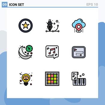 Modern Set of 9 Filledline Flat Colors and symbols such as time moon location line gps Editable Vector Design Elements