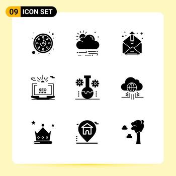 9 Thematic Vector Solid Glyphs and Editable Symbols of lab management bear lab inbox web setting Editable Vector Design Elements