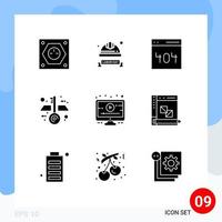 9 signos de glifos sólidos universales símbolos de lección blueprint casco arquitectura página elementos de diseño vectorial editables vector