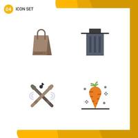 Group of 4 Modern Flat Icons Set for bag music delete user carrot Editable Vector Design Elements