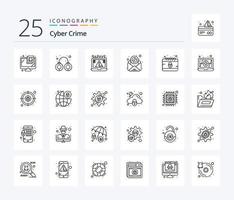 Cyber Crime 25 Line icon pack including calendar. spam. connection. email. security vector