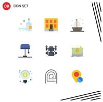 9 Universal Flat Color Signs Symbols of camera light boat lamp summer Editable Vector Design Elements