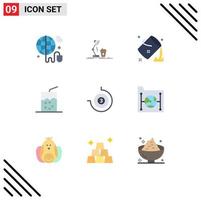 Flat Color Pack of 9 Universal Symbols of count down drink flash cocktail fill Editable Vector Design Elements