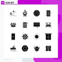 Modern Set of 16 Solid Glyphs and symbols such as gossip group plant smartphone mobile Editable Vector Design Elements