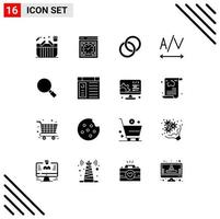 User Interface Pack of 16 Basic Solid Glyphs of look tracking watch text couple Editable Vector Design Elements