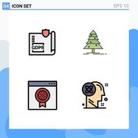 Set of 4 Modern UI Icons Symbols Signs for document award page forest medal Editable Vector Design Elements