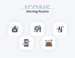 Morning Routine Line Filled Icon Pack 5 Icon Design. strawberry. fry. care. pan. cook vector