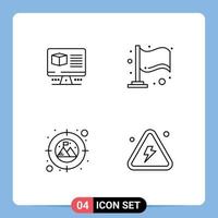 Group of 4 Modern Filledline Flat Colors Set for computer target monitore milestone danger Editable Vector Design Elements