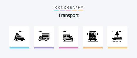 paquete de iconos de glifo 5 de transporte que incluye transporte. bote. entrega. camión. carga. diseño de iconos creativos vector