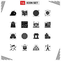 16 User Interface Solid Glyph Pack of modern Signs and Symbols of dead woman shield creative security protect Editable Vector Design Elements