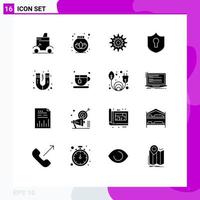 Set of 16 Vector Solid Glyphs on Grid for shield access settings work system Editable Vector Design Elements