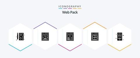 Web Pack 25 Glyph icon pack including mobile. software. custom content. application programmer interface. api vector