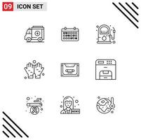 Pack of 9 Modern Outlines Signs and Symbols for Web Print Media such as cassette analog energy praying dua Editable Vector Design Elements