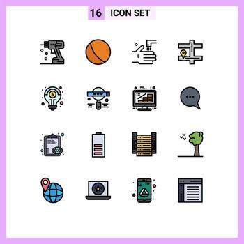 Mobile Interface Flat Color Filled Line Set of 16 Pictograms of solution fitness faucet financial navigation Editable Creative Vector Design Elements