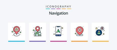 Navigation Line Filled 5 Icon Pack Including location. office. sign. location. plus. Creative Icons Design vector