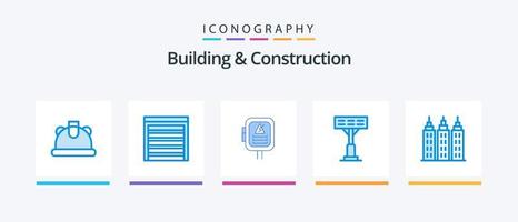 Building And Construction Blue 5 Icon Pack Including . construction. energy. building. light. Creative Icons Design vector