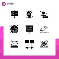 Set of 9 Vector Solid Glyphs on Grid for chart switch apple shutdown power Editable Vector Design Elements