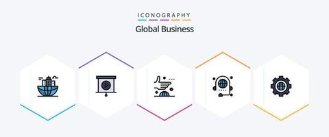 Global Business 25 FilledLine icon pack including global. conference. agreement. communication. international vector