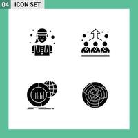 Pack of 4 Modern Solid Glyphs Signs and Symbols for Web Print Media such as construction worker chart worker employer world Editable Vector Design Elements