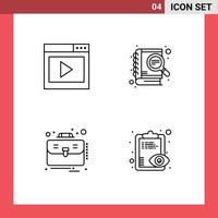 Set of 4 Vector Filledline Flat Colors on Grid for interface business media page development case Editable Vector Design Elements