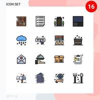 Modern Set of 16 Flat Color Filled Lines and symbols such as rain layout four grid office Editable Creative Vector Design Elements