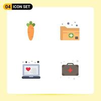 Pictogram Set of 4 Simple Flat Icons of carrot laptop nature healthcare online Editable Vector Design Elements