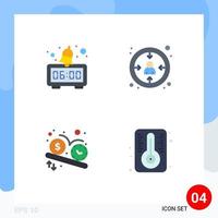 4 Thematic Vector Flat Icons and Editable Symbols of alarm schedule centricity user watch Editable Vector Design Elements