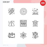 Set of 9 Vector Outlines on Grid for drum website light web internet Editable Vector Design Elements