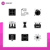 Set of 9 Commercial Solid Glyphs pack for smoke pollution development factory summer Editable Vector Design Elements