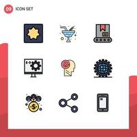 9 Filledline Flat Color concept for Websites Mobile and Apps games programming bulldozer development computer Editable Vector Design Elements