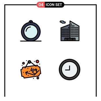 4 Universal Filledline Flat Colors Set for Web and Mobile Applications decor shop window office clock Editable Vector Design Elements