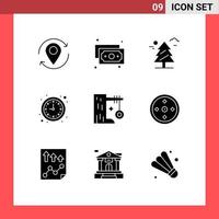 Group of 9 Solid Glyphs Signs and Symbols for plaything watch forest time business Editable Vector Design Elements