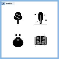 Set of 4 Modern UI Icons Symbols Signs for nature beared medical hipster read Editable Vector Design Elements