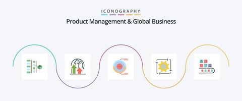gestión de productos y paquete de iconos de 5 planos de negocios globales que incluye flujo. automatización. producto. flujo de trabajo. Estimacion vector