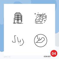 Set of 4 Modern UI Icons Symbols Signs for building rayal hostel fast money Editable Vector Design Elements