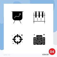 conjunto moderno de 4 pictogramas de glifos sólidos de soporte de placa matraz erlenmeyer tubo de ensayo sonido elementos de diseño vectorial editables vector