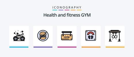 la línea de gimnasio llenó un paquete de 5 íconos que incluye deporte. ejercicio. ejercicio. pesa. fecha. diseño de iconos creativos vector