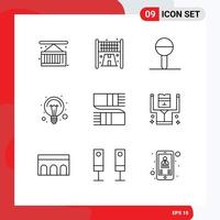 Modern Set of 9 Outlines and symbols such as clothing light bulb child light electricity Editable Vector Design Elements
