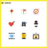 9 Universal Flat Color Signs Symbols of tag favorite alarm bookmark heart Editable Vector Design Elements