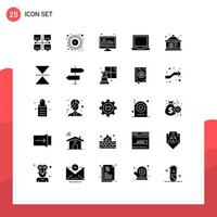 Set of 25 Commercial Solid Glyphs pack for board preference timer laptop computer Editable Vector Design Elements