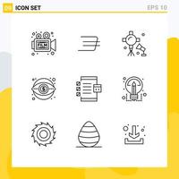 Mobile Interface Outline Set of 9 Pictograms of vision marketing illumination finance studio lights Editable Vector Design Elements