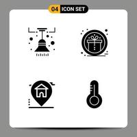 Pack of 4 Modern Solid Glyphs Signs and Symbols for Web Print Media such as chandelier home light prize real estate Editable Vector Design Elements