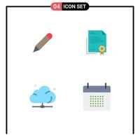 Group of 4 Flat Icons Signs and Symbols for pencil paper write diploma data Editable Vector Design Elements