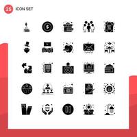 Set of 25 Commercial Solid Glyphs pack for greeting card person free people leader Editable Vector Design Elements