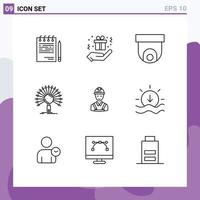 Pictogram Set of 9 Simple Outlines of worker network camera informational data Editable Vector Design Elements